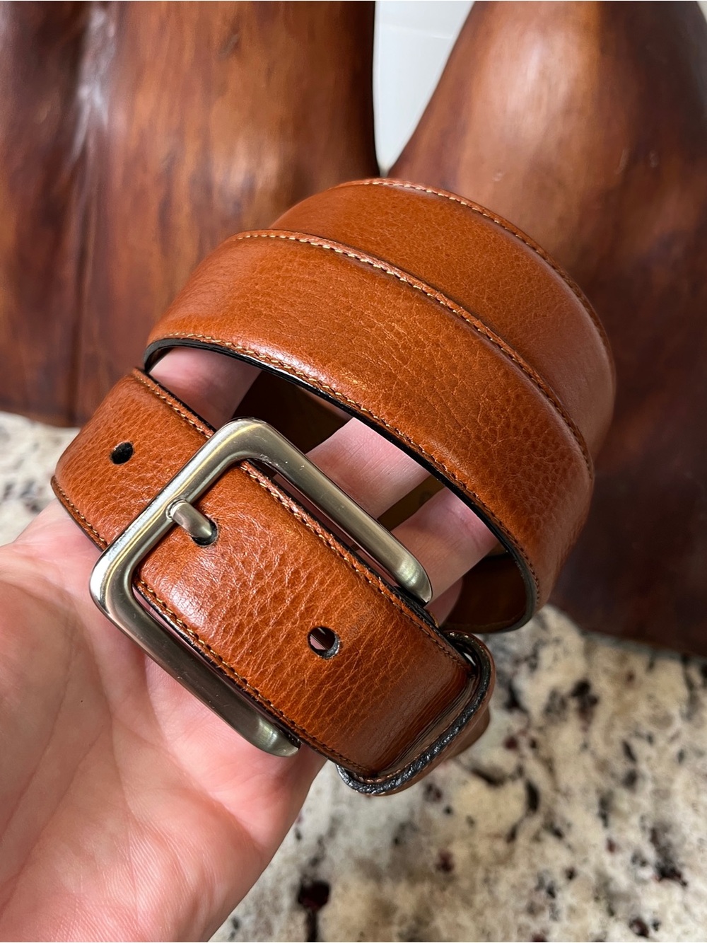 Men's Italian Leather Belt with Silver Buckle - Picture 2 of 8